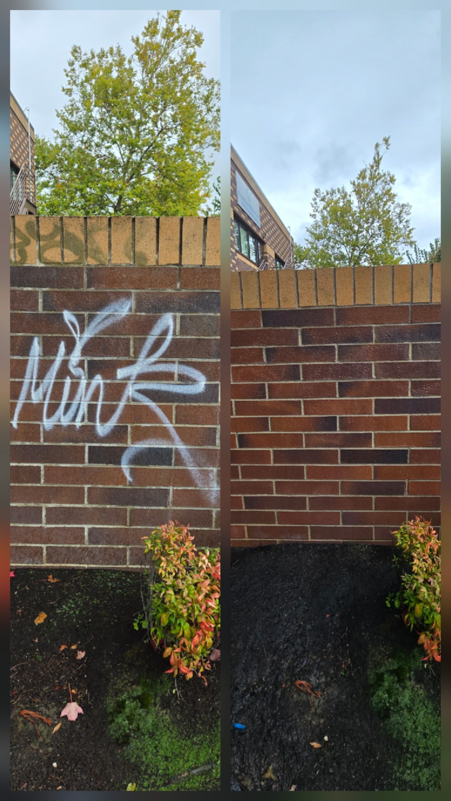 Pressure Washing Graffiti Removal Before and After Image