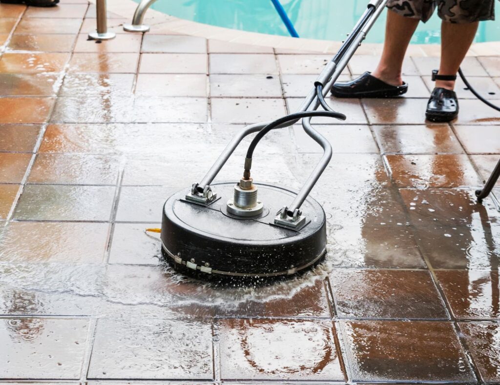 Pool deck pressure washing